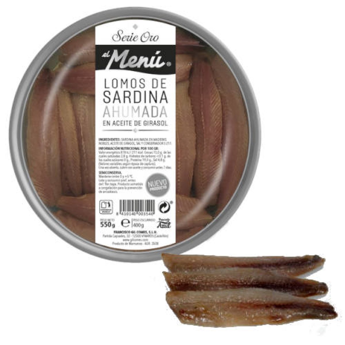 Lomos de Sardina Ahumada El Menú Serie Oro 550 gr