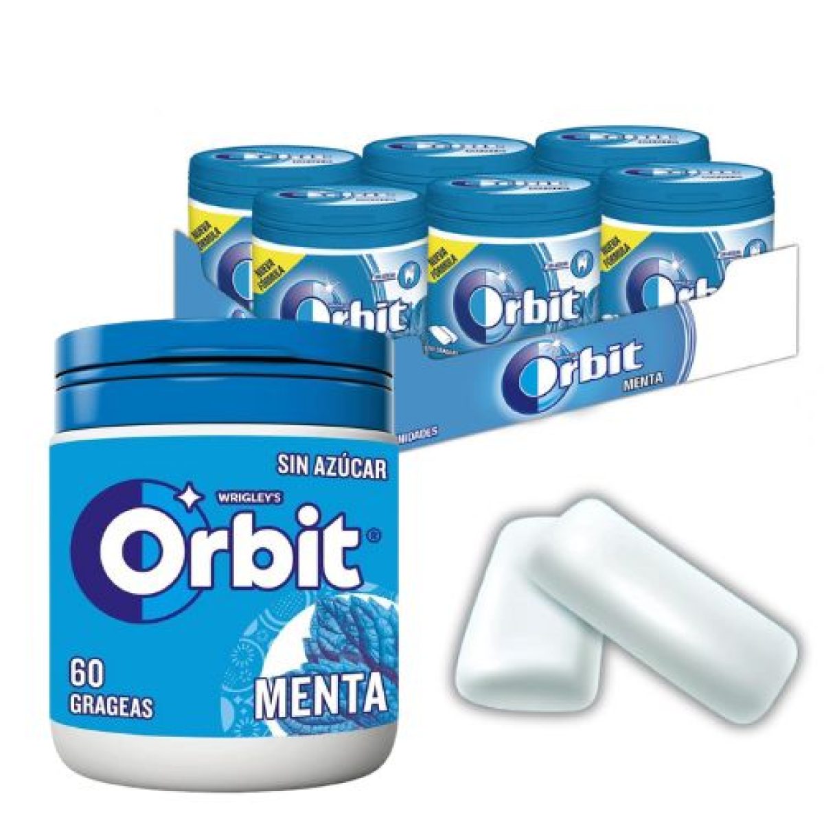 Botes de Chicles Grageas Menta Orbit Sin Ázucar x6