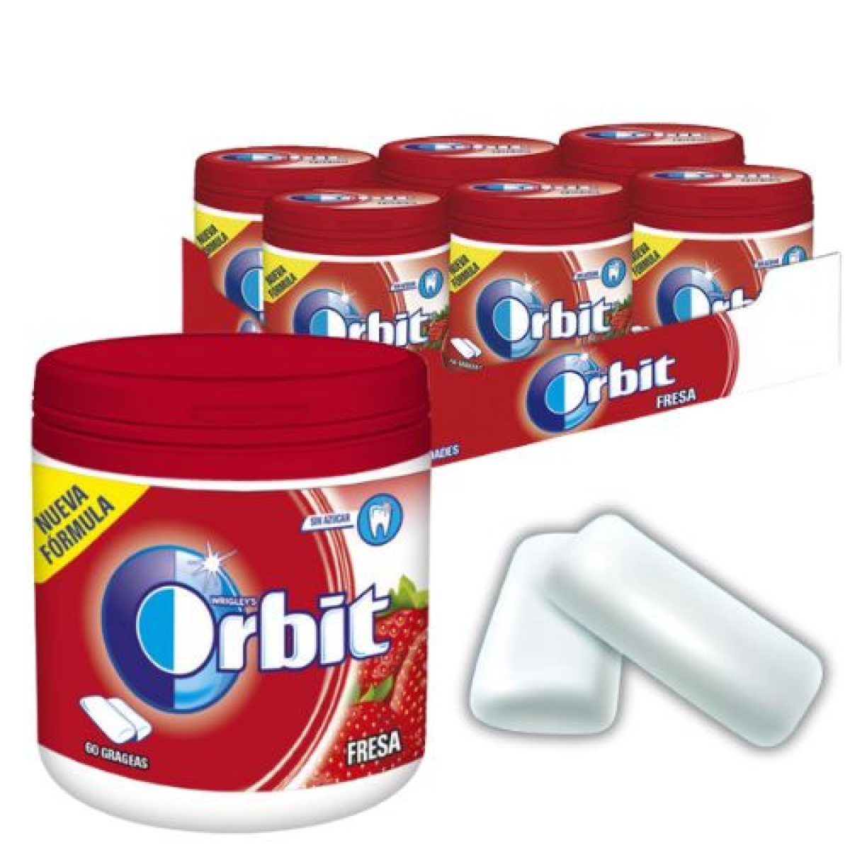 Botes de Chicles Grageas Fresa Orbit Sin Ázucar x6