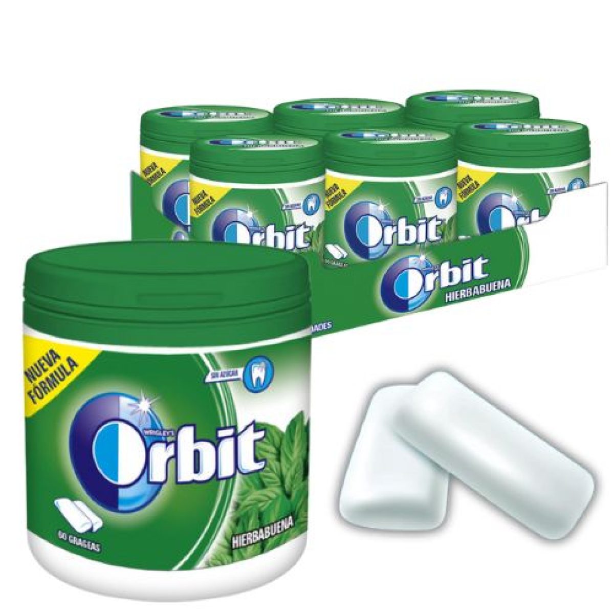 Botes de Chicles Grageas Hierbabuena Orbit Sin Ázucar x6