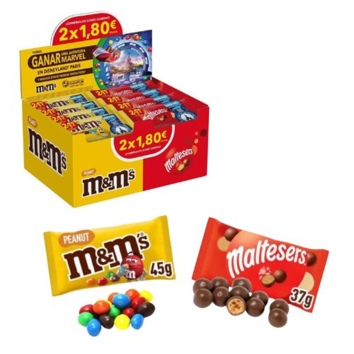 Lote de Chocolate Maltesers y Cacahuetes M&Ms x36