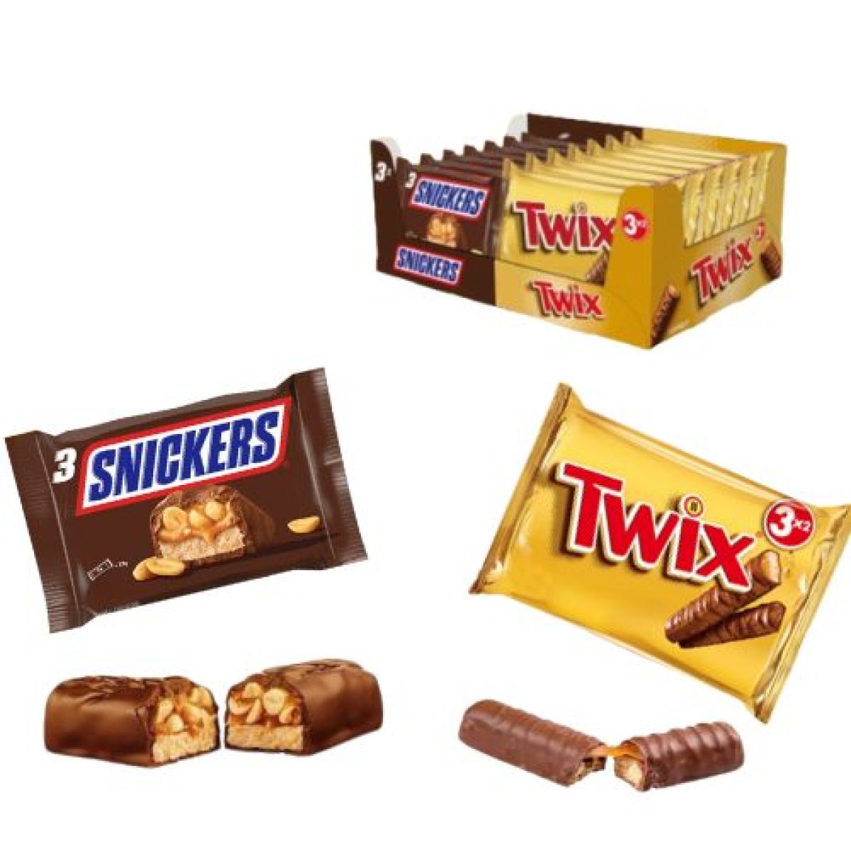 Caja Mixta de Barritas de Chocolate Snickers y Twix x14