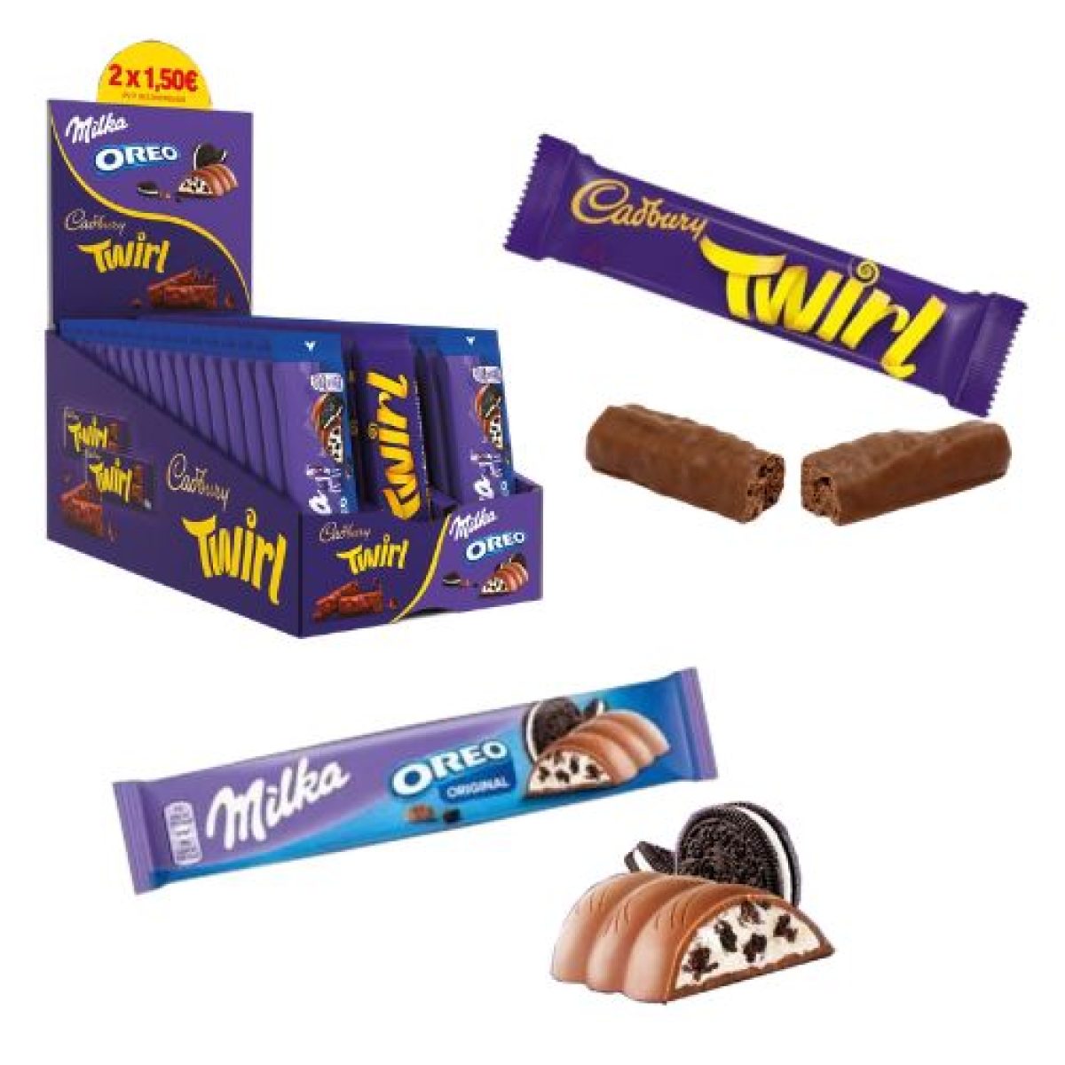 Lote de Barritas Milka Oreo Chocolate Twirl Cadbury x48