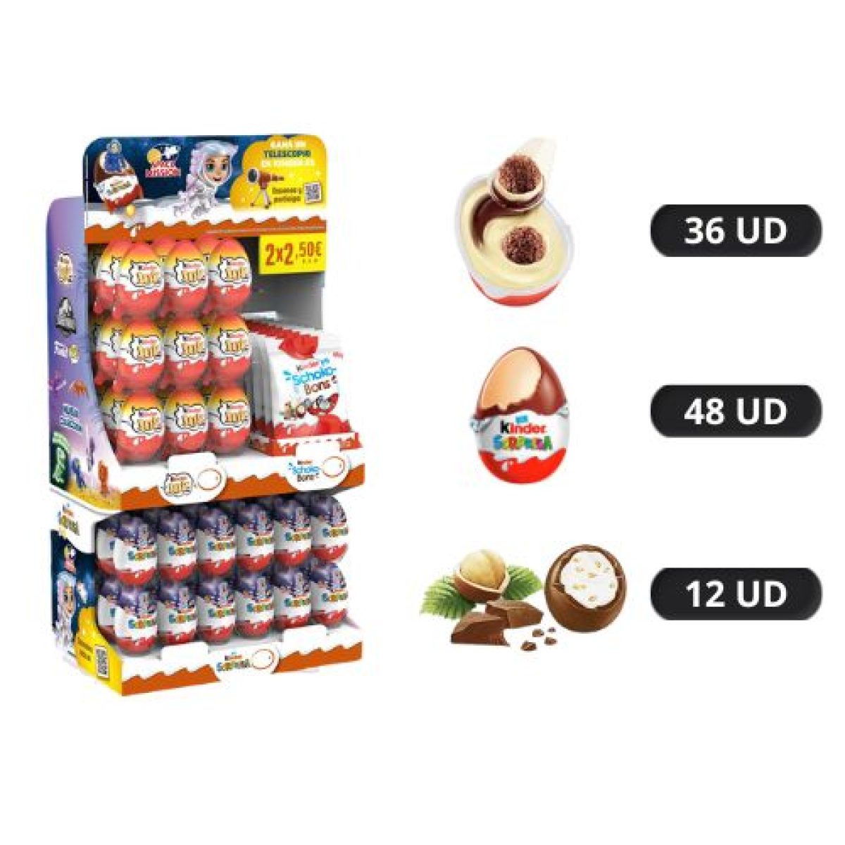 Expositor Kinder Schokobons y Huevos Kinder Chocolate x96