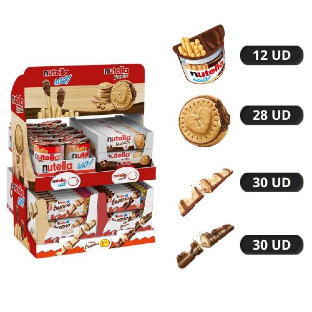 Expositor de Galletas Nutella de Chocolate Kinder Snacks x100