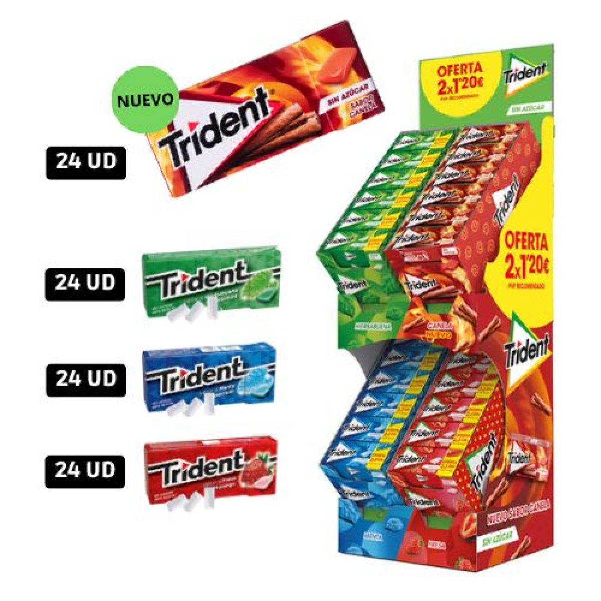 Expositor de Chicles Trident Fresh Sin Azúcar Grageas x96