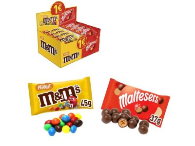 Lote de Chocolate Maltesers y Cacahuetes M&Ms Bitesize x49